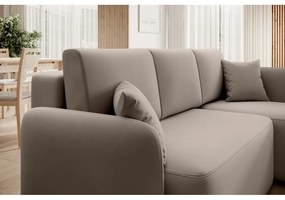 Divano angolare beige allungabile/con contenitore (con penisola a destra/con chaise lounge) e rivestimento in velluto Hadson – ELTAP