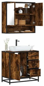 Set Mobili Da Bagno 2 Pz Rovere Fumo İn Legno Multistrato /
