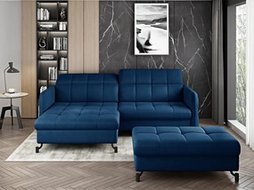 Divano letto angolare con pouf Chamonix - Tessuto blu