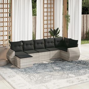 Set divani da giardino 7pz con cuscini grigio chiaro polyrattan