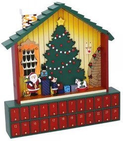 Trade Shop - Calendario Avvento Casetta Di Babbo Natale Legno Cassetti Decorazioni Natalizie