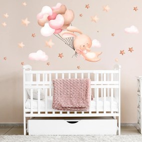 Adesivi murali tessili - Coniglietto volante con palloncini - Rosa | Inspio