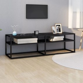 Mobile Porta Tv Marmo Nero 140x40x40,5 Cm İn Vetro Temperato /