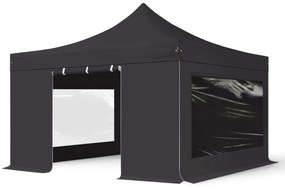 TOOLPORT 4x4m gazebo pieghevole PES con laterali (finestre panoramiche), PROFESSIONAL alluminio, nero - (600177)