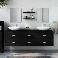 Set Mobili da Bagno 5 pz Nero in Legno Multistrato 242563