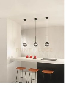 Sospensione jewel singola nero vetro fume' attacco e14 d.17cm