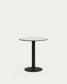 Kave Home - Tavolo rotondo per esterno Esilda bianco con gamba di metallo rifinita in nero Ã˜ 70 x 70 c
