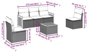 Set Divano da Giardino 6 pz con Cuscini Nero in Polyrattan