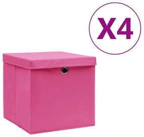 Contenitori Con Coperchi 4 Pz 28x28x28 Cm Rosa /