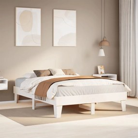 Letto Senza Materasso Bianco 140x190 Cm Legno Massello Di Pino /