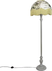Lampada da terra nera con paralume floreale e interno bianco 45cm - Classico