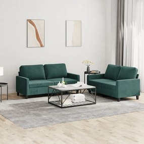Set Di Divani 2 Pz Con Cuscini Verde Scuro İn Velluto /