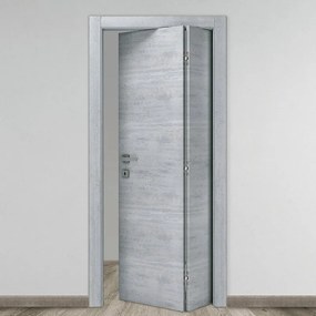 Porta interna pieghevole a libro asimmetrica Beton in legno colore rovere grigio, L 80 x H 210 cm, apertura a destra