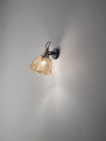 Applique vintage  1 luce in metallo nero e vetro ambra attacco e27