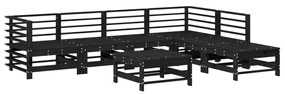 Set salotto da giardino 7 pz nero in legno massello di pino