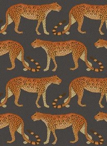 Cole & Son Carta da parati Leopard Walk - Charcoal/ Orange