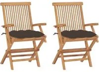 Sedie da Giardino e Cuscini Grigio Talpa 2 pz Massello di Teak 3062510