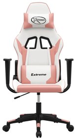 Sedia da gaming massaggiante bianco e rosa in similpelle