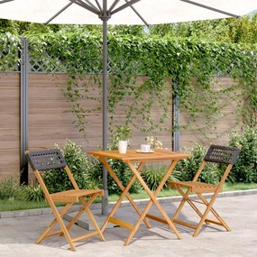 Set Da Bistrot 3 Pz Nero İn Polyrattan E Legno Massello /
