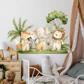 Adesivo murale per la stanza dei bambini - Tre amici nella natura | Inspio