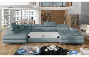 Divano angolare azzurro allungabile/con contenitore (con penisola a sinistra/a U) Rodrigo – ELTAP
