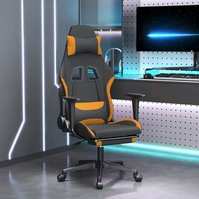 Sedia da Gaming Massaggi e Poggiapiedi Tessuto Nero e Arancione