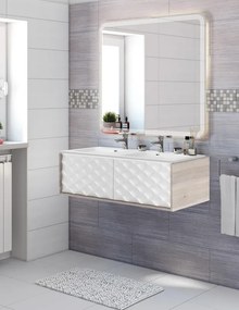 Mobile sottolavabo e lavabo Neo rovere grigio/bianco L 120 x H 32 x P 48 cm 2 vasche 2 cassetti