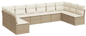 Set Divano da Giardino 10 pz con Cuscini Beige in Polyrattan