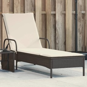 Lettino prendisole con ruote e cuscino in polyrattan nero