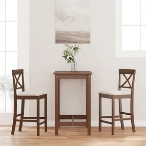 Sgabelli Da Bar Con Cuscini 2pz Marrone Legno Massello Di Hevea /