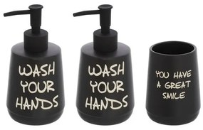 Set accessori linea Wash con 2 Dispenser + portaspazzolini nero con scritte