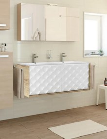 Mobile sottolavabo e lavabo Neo rovere miele/bianco L 120 x H 32 x P 48 cm 2 vasche 2 cassetti