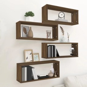 Mensole Cubo Muro 4pz Rovere Marrone 60x15x23 Cm İn Multistrato /