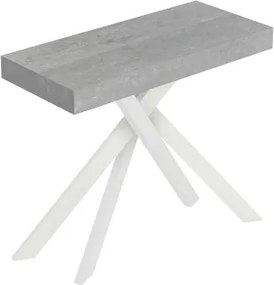 Consolle allungabile Libo Small - Cemento gambe bianche 90x40/196 cm