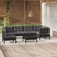 Set Divani da Giardino 7 pz con Cuscini Neri in Legno di Pino 3096428