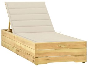 Lettino Da Giardino Con Cuscino Crema Legno Pino Impregnato /