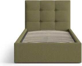 Letto singolo imbottito verde con contenitore con rete inclusa 90x200 cm Phaedra – Micadoni