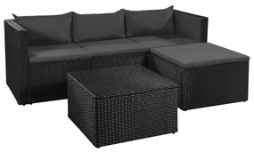 Set Divani da Giardino 3 pz in Polyrattan Nero e Grigio