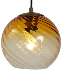 Lampada a sospensione bronzo con vetro fumé ambrato e verde rotonda a 4 luci - Bao