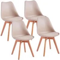 Set 4 sedie moderne beige con cuscino e gambe in legno modello Candice