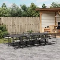 Set da Pranzo da Giardino 13pz con Cuscini Nero in Polyrattan 3295027