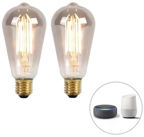 Set di 2 lampadine LED intelligenti E27 ST64 fumé 7W 400lm 1800K