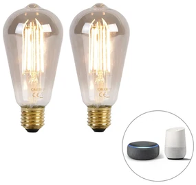 Set di 2 lampadine LED intelligenti E27 ST64 fumé 7W 400lm 1800K