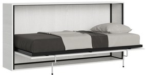 Letto a scomparsa singolo orizzontale Kando con materasso, Bianco Frassino / Non incluso