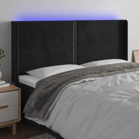 Testiera A Led Nera 183x16x118/128 Cm İn Velluto /