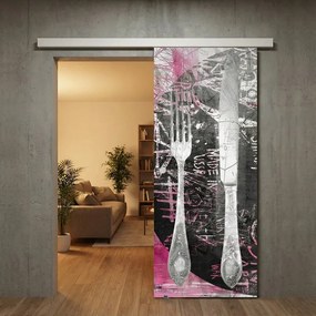 Porta scorrevole destra Posate in vetro multicolore, L 88 x H 215 cm, con binario Meli