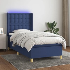 Letto A Molle Con Materasso E Led Blu 100x200cm İn Tessuto /