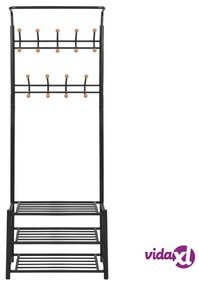 vidaXL Appendiabiti con Deposito per Scarpe 68x32x182,5 cm Nero