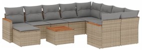 Set divano da giardino 11 pz con cuscini beige misto polyrattan