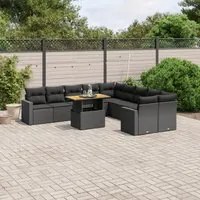 Set Divani da Giardino 11 pz con Cuscini in Polyrattan Nero 3271503